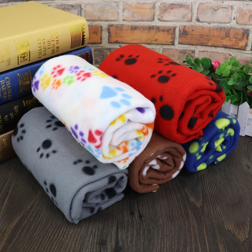 Paw Print Dog Blanket Soft Warm Dog Cat Bed Mat Puppy Dogs Sleeping Blankets Bath Towel for Small Medium Large Dogs Cats Pug