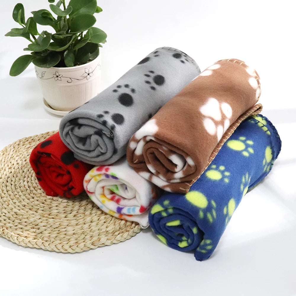 Paw Print Dog Blanket Soft Warm Dog Cat Bed Mat Puppy Dogs Sleeping Blankets Bath Towel for Small Medium Large Dogs Cats Pug